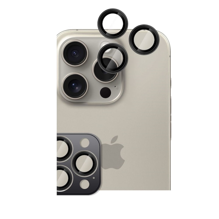 3 db HOFI CamRing kameraüvegvédő készlet, amely kompatibilis az iPhone 16 Pro / 16 Pro Max készülékekkel, Black