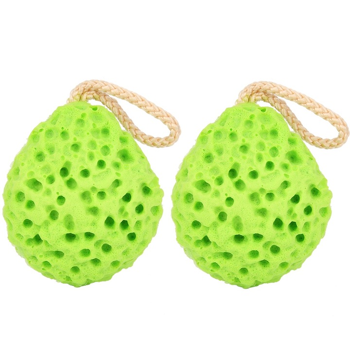 Комплект 2 гъби за баня за деца, мека пяна, зелен