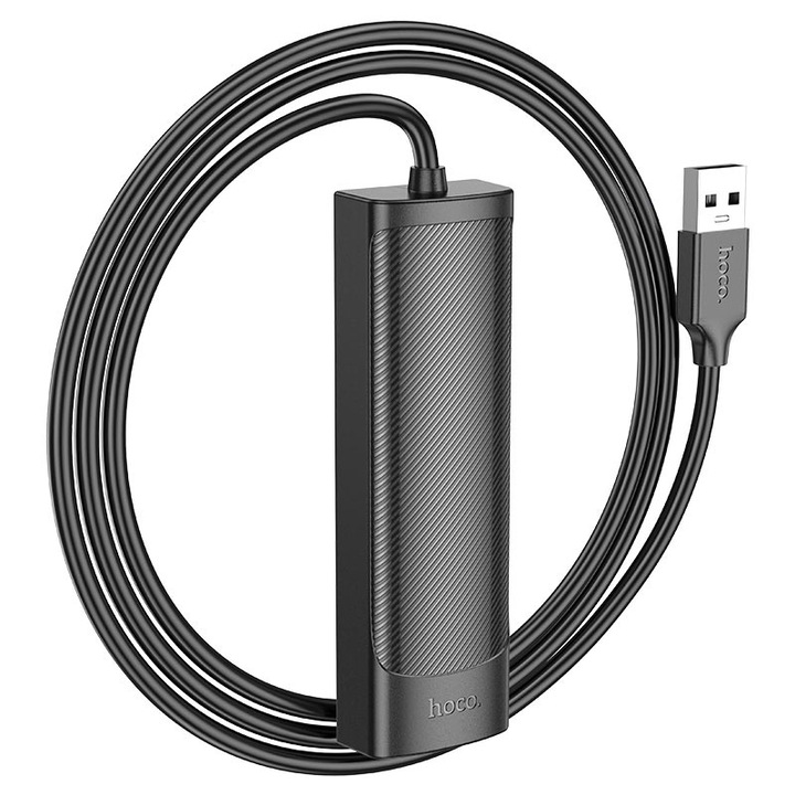 Хъб адаптер с 4 USB порта, Hoco HB41, дължина 1,2 м, USB конектор, поддържа 480 Mbps, черен