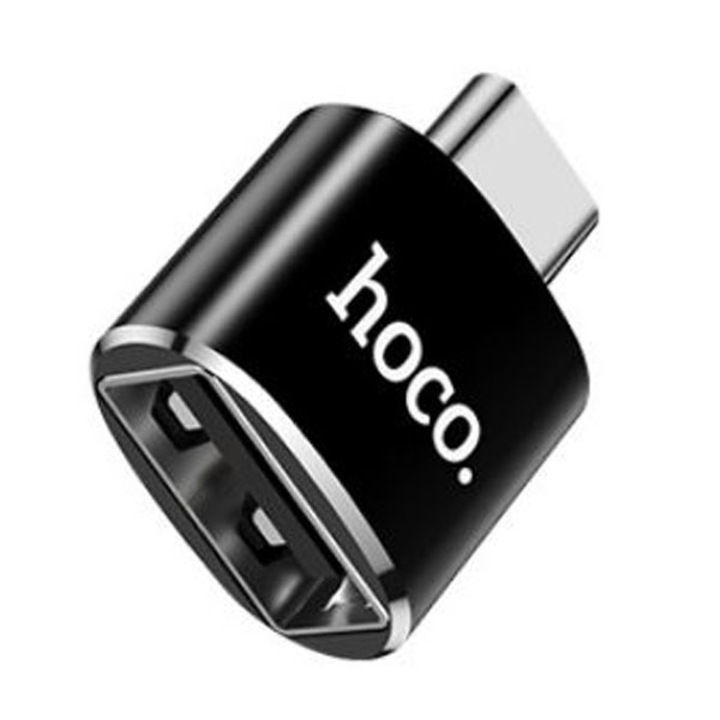 USB към Type-C адаптер, Hoco UA5, OTG технология, поддържа 2.4A трансфер на данни, универсален, черен