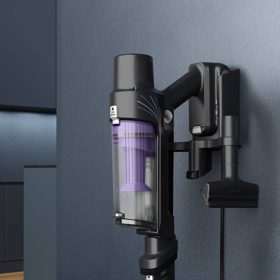 Aspirator vertical Rowenta X-Pert 7.60 RH6A35WO, 140W, recipient de praf 0.44L, autonomie pana la 45 minute, filtrare 99%, perie cu LED, tehnologie ciclonica, violet & negru