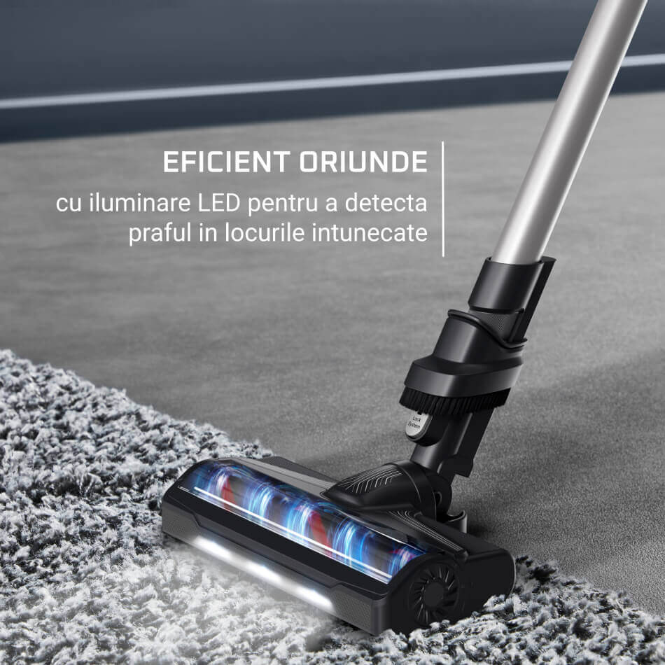 Aspirator vertical Rowenta X-Pert 7.60 RH6A35WO, 140W, recipient de praf 0.44L, autonomie pana la 45 minute, filtrare 99%, perie cu LED, tehnologie ciclonica, violet & negru