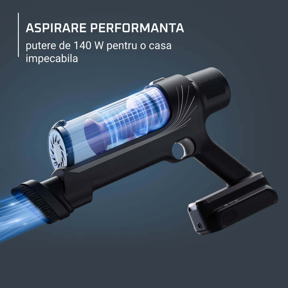 Aspirator vertical Rowenta X-Pert 7.60 RH6A35WO, 140W, recipient de praf 0.44L, autonomie pana la 45 minute, filtrare 99%, perie cu LED, tehnologie ciclonica, violet & negru