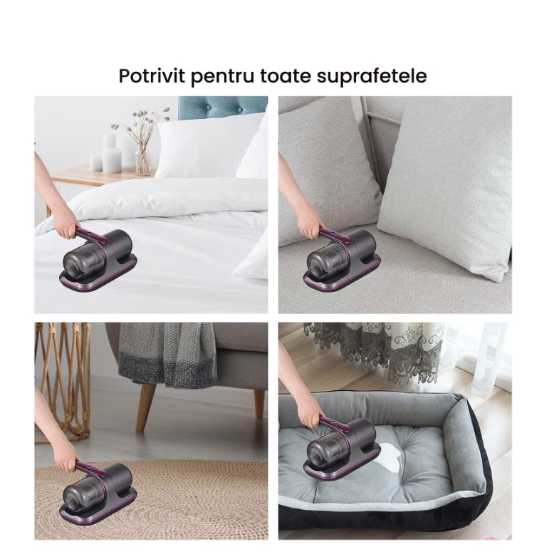 Aspirator Profesional Antiacarieni ATT® 2 in 1 Tehnologie UV, Putere de Aspirare mare de 8000pa, Filtru HEPA, Fara Sac si Fara Fir, 100W, Lumina UV pentru Curatare Avansata
