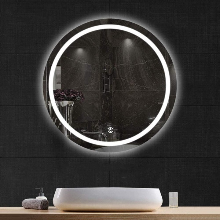 Oglinda baie iluminare Led, Rotunda 60x60 cm, functia touch