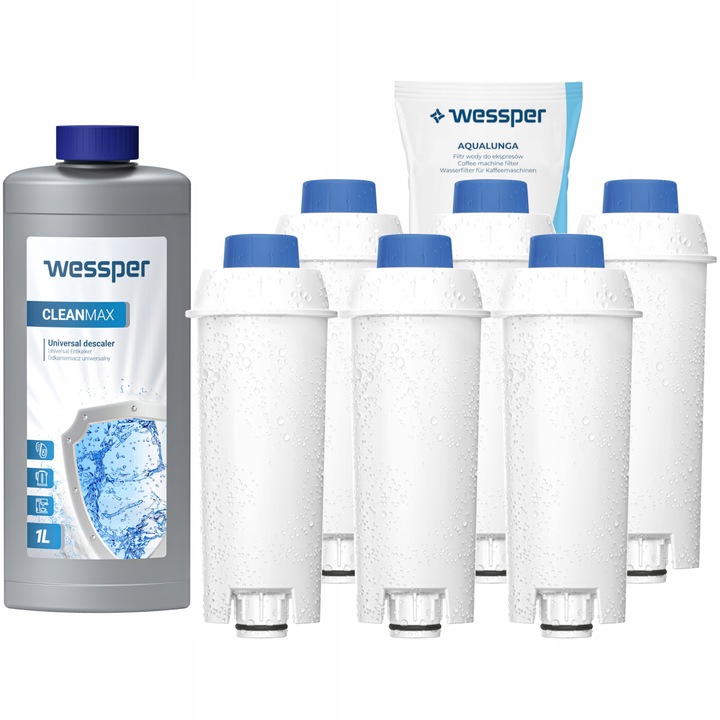 Set 6 filtru de apa pentru masina de cafea Delonghi + detartrant masina de cafea 1l, Wessper