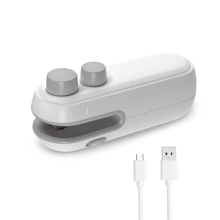 Мини устройство за опаковане, запечатване на торби, с вграден нож, USB зареждане, бяло