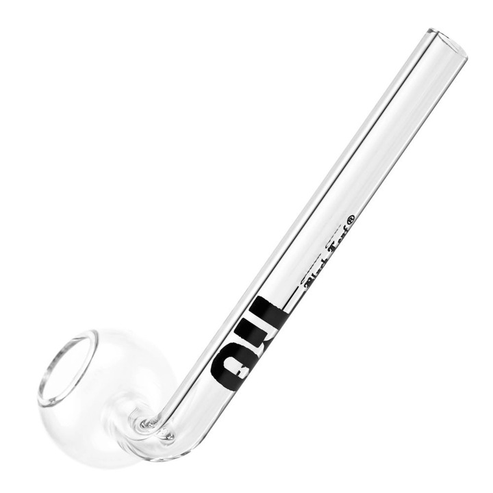 Pipa din sticla curbata, borosilicata cu bol rezistent la temperatura inalta, transparent, lungime 11.5cm