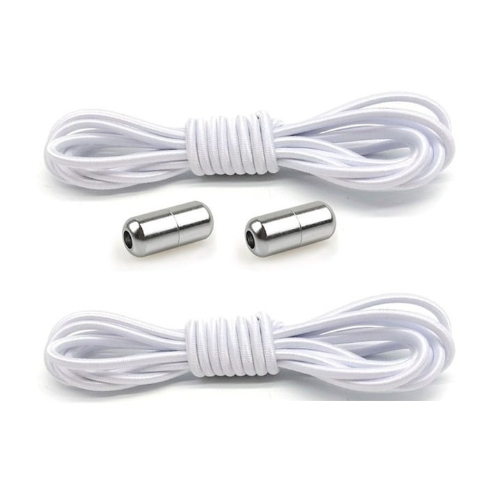 Set 2 sireturi elastice cu sistem de prindere, capsula metalica, alb, Dactylion®