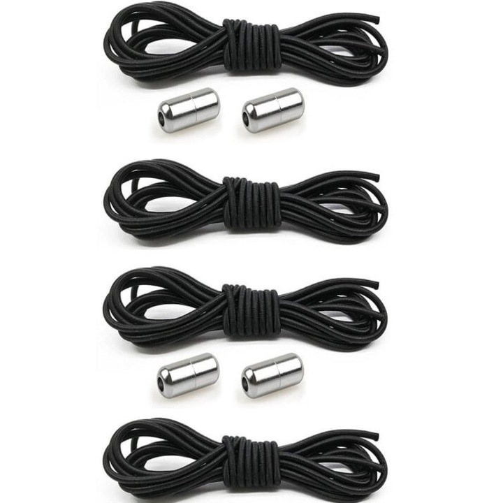 Set 4 sireturi elastice cu sistem de prindere, capsula metalica, negru, Dactylion®