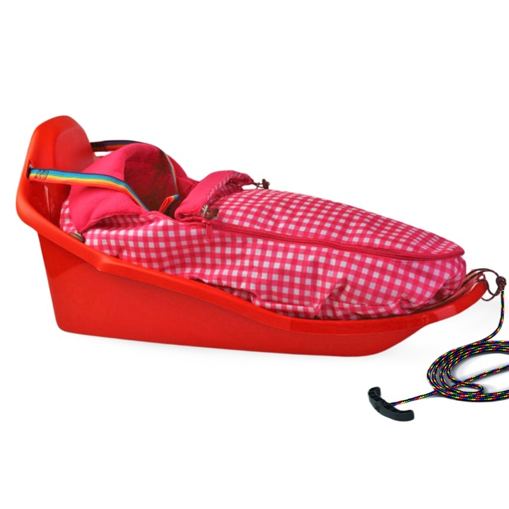 Set sanie cu spatar TOPO + sac de dormit, Rosu