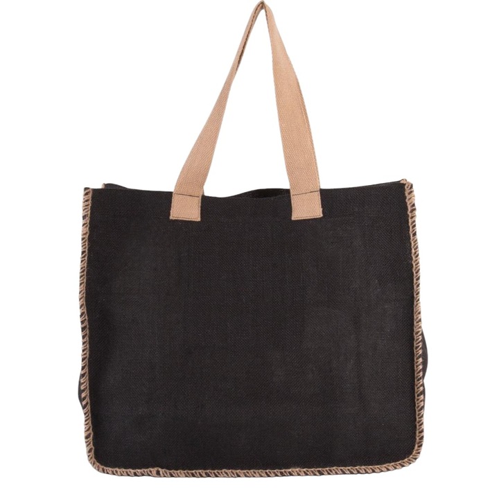 Textiltáska kontrasztos varrással, Fekete, 40 x 10 x 33 cm