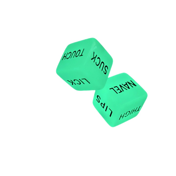 Комплект 2 фосфоресциращи зарчета за двойки, PVC, Зелен, 10x10x3,5 см