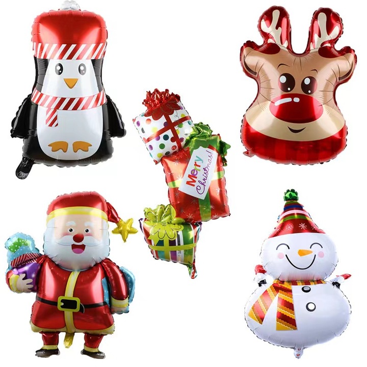 5 db karácsonyi fólia lufi készlet, különböző motívumokkal, többszínű