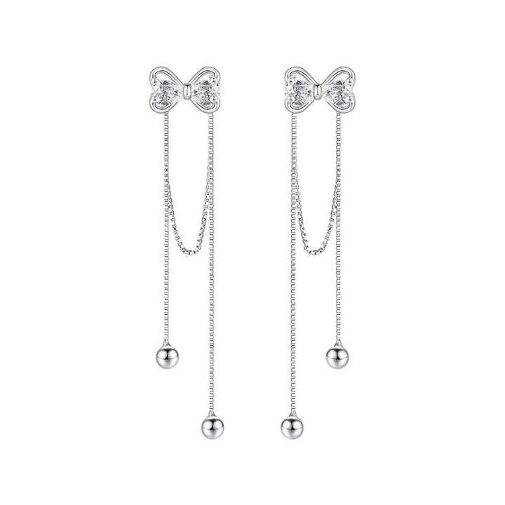 HYTIREBY Fülbevaló, lógós masni, cirkon, ezüst