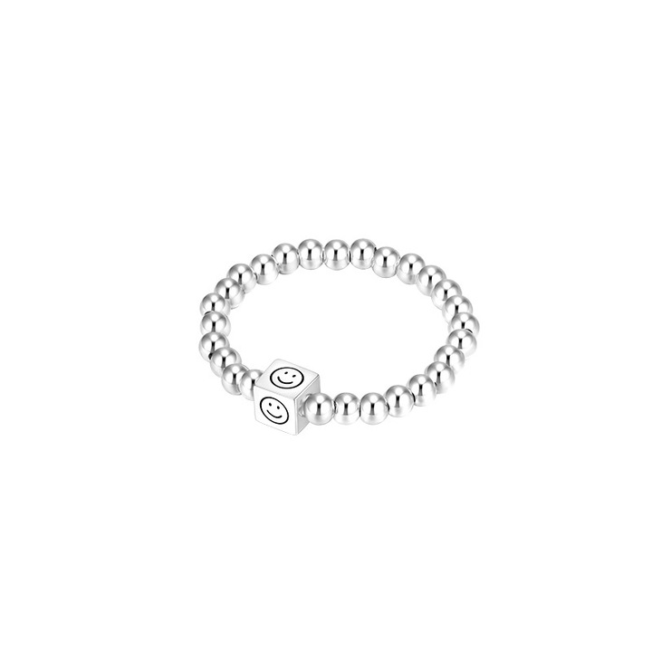 HYTIREBY Gyűrű, gyöngyökkel, mosolygós arccal, ezüst