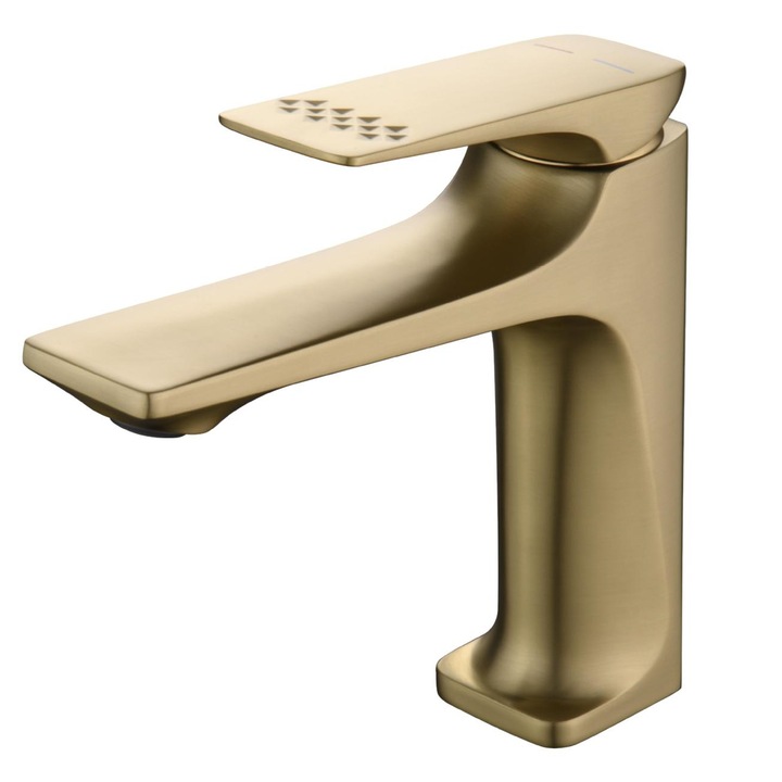 Fürdőszoba mosogató csaptelep, hideg-meleg vízhez, forgatható, aranyszínű, 165mm