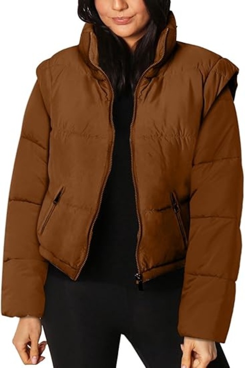 Jacheta de puf pentru femei Cicy Bell cu maneci detasabile maro poliester, M INTL