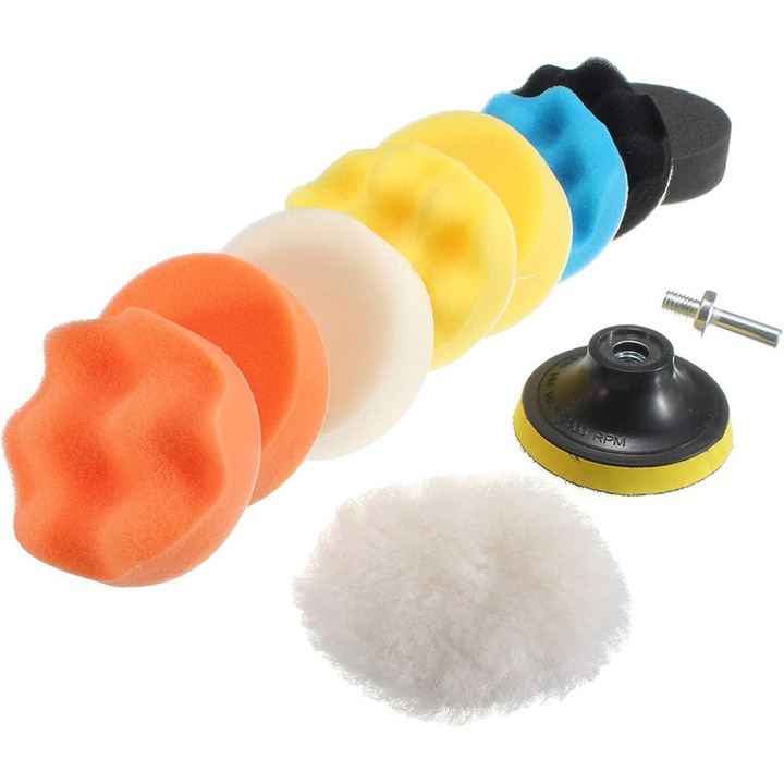 Set 6 produse cosmetice auto pentru polish, discuri de burete si lana, multicolor