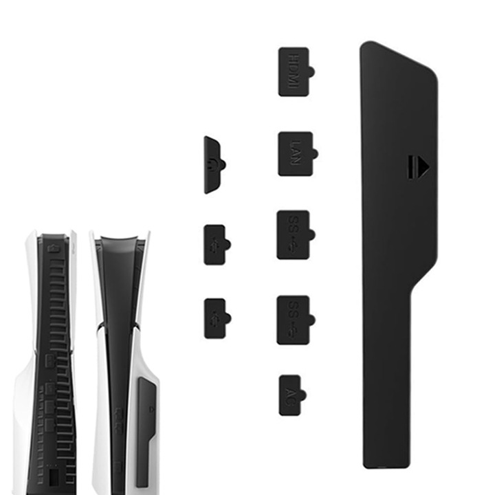 Set dopuri anti-praf pentru Playstation 5 CD Disc Edition, silicon, negru, 9 piese
