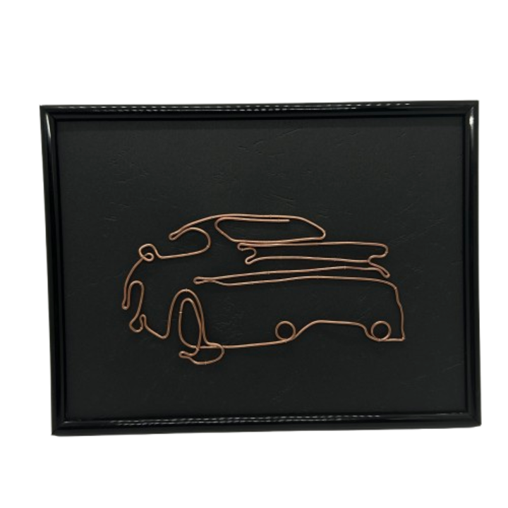 Tablou, Model Mașină tip 5, realizat manual din sârmă de cupru, cu ramă, 15x20cm