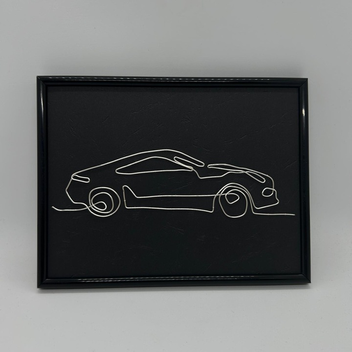 Tablou, model Mașină tip 7, Tehnica String Art, argintiu, 15x20cm