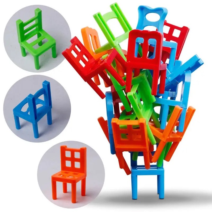 Joc de indemanare Falling Chairs, pentru copii, de la 3 ani, numar de jucatori 1-3, multicolor