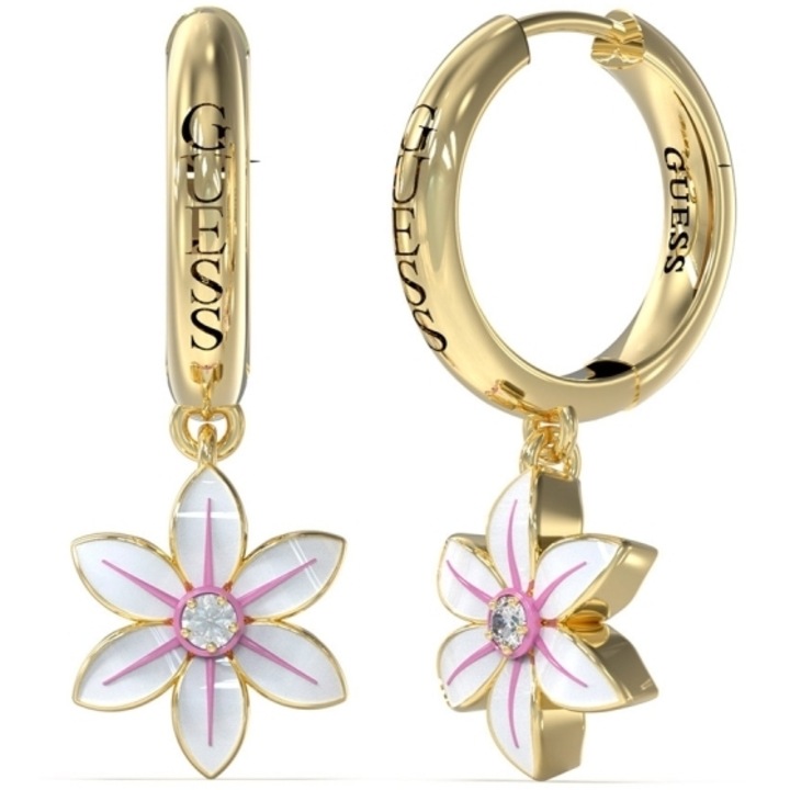 Cercei Guess White Lotus rotunzi email cu floare si cristale JUBE04137JWYGWHT-U, Auriu