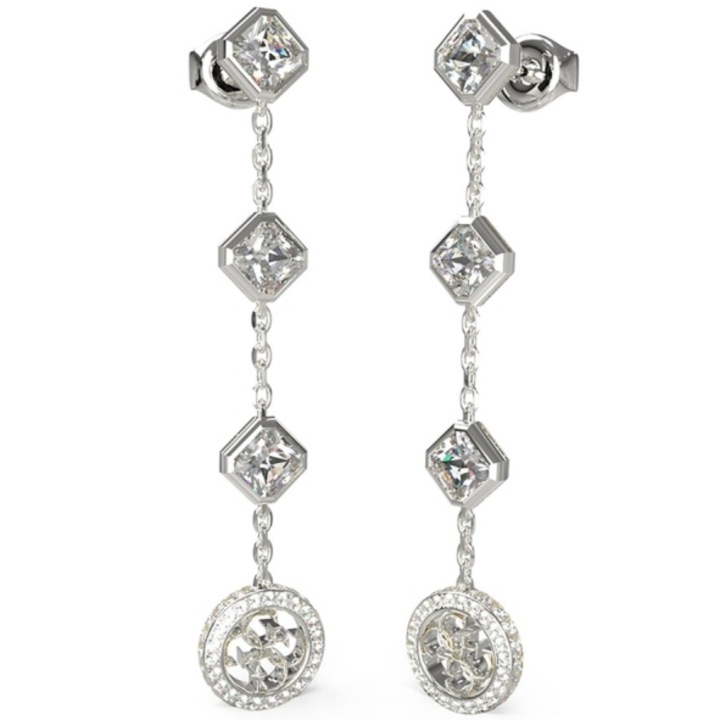 Cercei Guess 4G Crush lungi cu cristale JUBE04157JWRHT-U, Argintiu