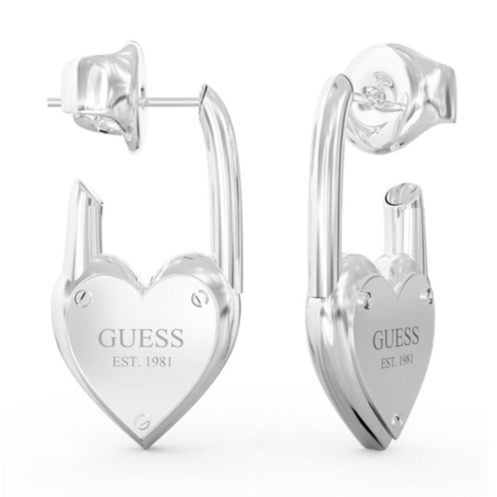 Cercei Guess All You Need is Love lungi cu inima JUBE04214JWRHT-U, Argintiu