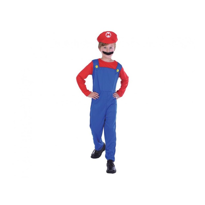 Карнавален костюм Super Mario с гащеризон и шапка за деца с размер 110/120 см