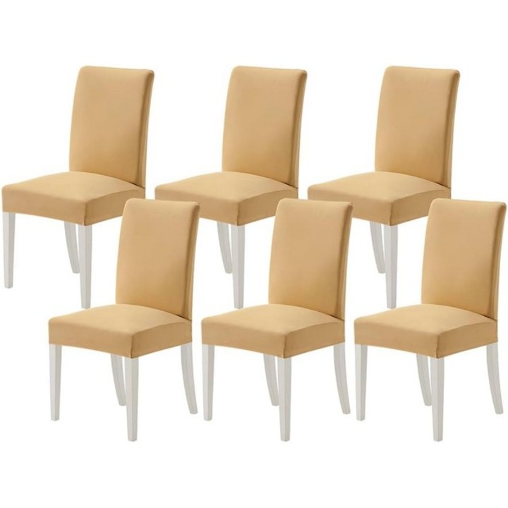 Set de 6 huse detasabile pentru scaune, lavabile, durabile, moderne, bej