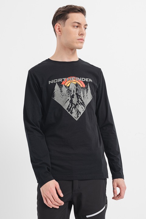 Férfi hosszú ujjú pamut póló Clair, Piros/Fekete/Szürke