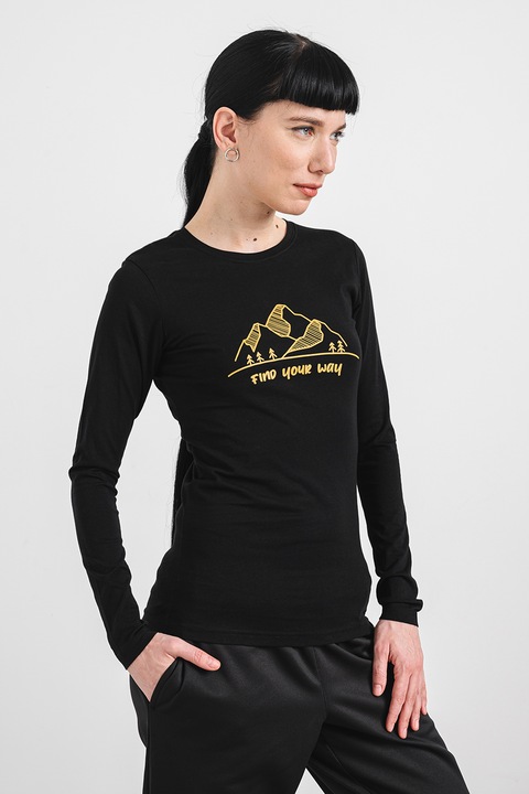 Noi hosszu ujju pamut polo Sonya, Fekete/Mustársárga