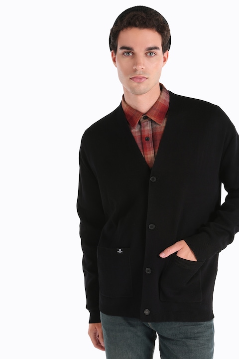 COLIN'S, Cardigan cu decolteu in V si buzunare aplicate, Negru