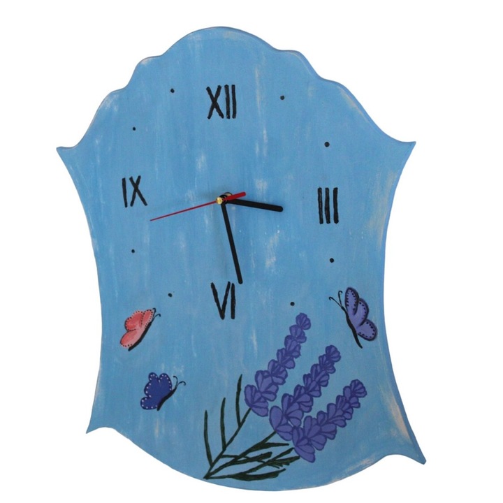 Ceas de perete, pictat manual, Lavanda, MDF, 30 * 40 CM