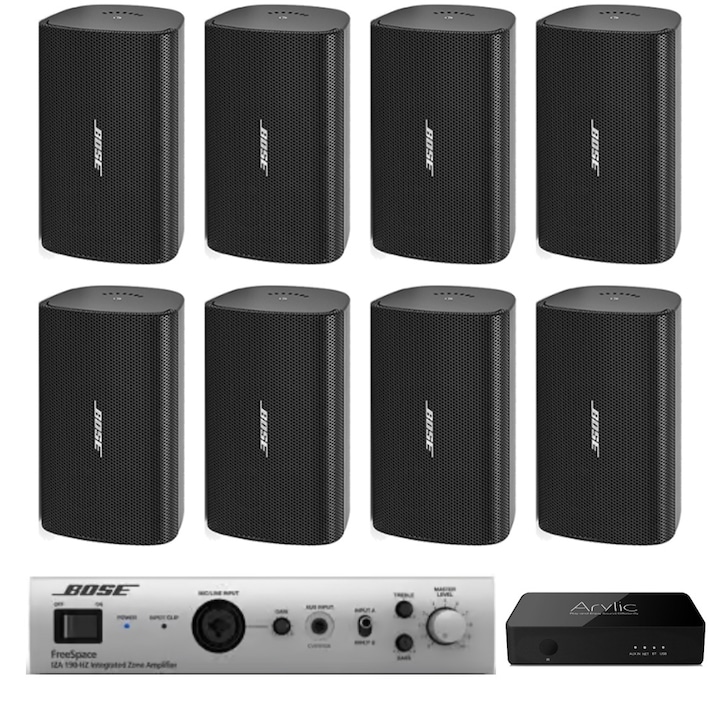 Sistem audio restaurant Bose FS2SE-IZA250, Negru, cu 8 boxe, streamer wi-fi