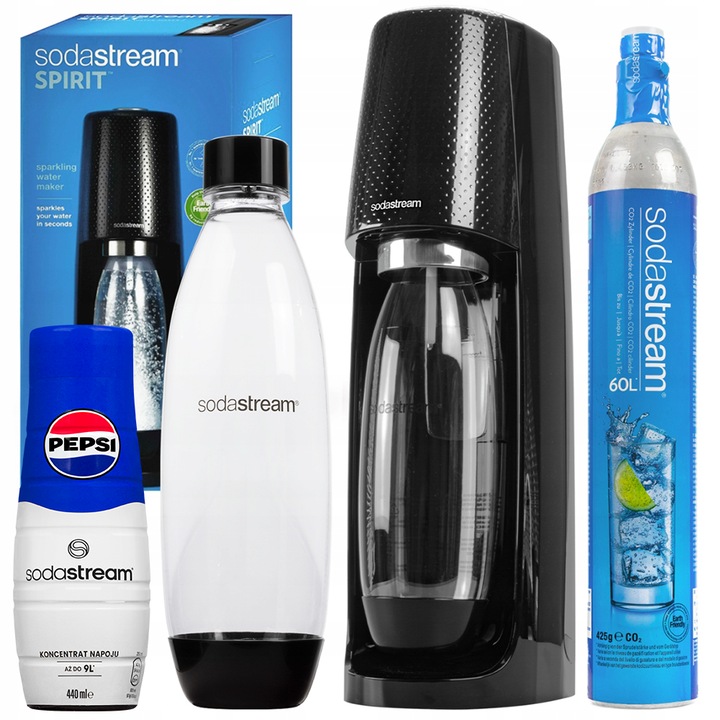 SodaStream Easy vízkarbonizáló készülék Fekete, 1 palack, 1L, Fekete + Pepsi szirup 440ml