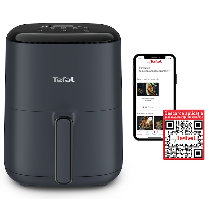 Friteuza cu aer cald Tefal Easy Fry Compact EY145B10, 1300 W, Oprire automata, Ecran LCD