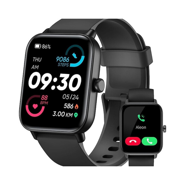Smartwatch Toobee, Monitorizare Sanatate 24/7, 100+ Moduri Sport, Ecran HD 1.83", Rezistent la Apa IP68, Negru