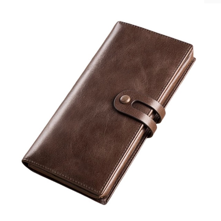 Мъжки портфейл, кожа, голям капацитет, 19 х 9,5 х 2,5 см, цвят кафе