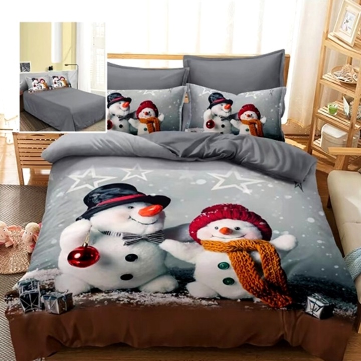 Lenjerie de pat de Craciun, finet, 6 piese, cearceaf pat 220x240cm, cearceaf pilota 200x230cm, 2 fete de perna 50x70 si 2 fete de perna 70x70cm, pentru 2 persoane, Pucioasa, LC126