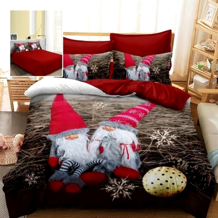 Lenjerie de pat Craciun, finet, 6 piese, pentru pat dublu, Pucioasa, CR141