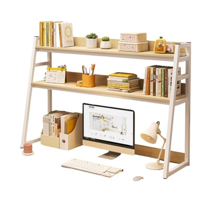 Етажерка за бюро, Метална, 2 нива, 95 х 32 х 90 см, Бяла