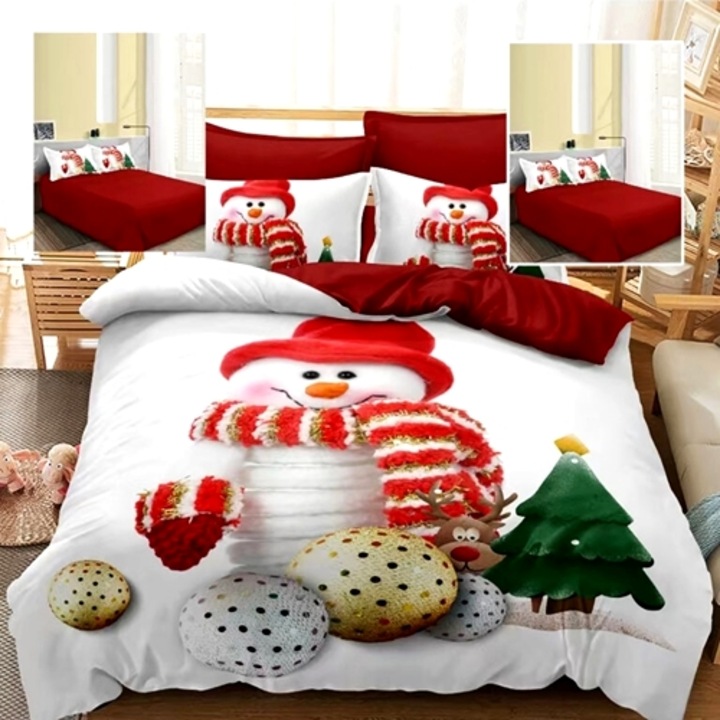 Lenjerie de pat Craciun, finet, 6 piese, pentru pat dublu, Pucioasa, CR156