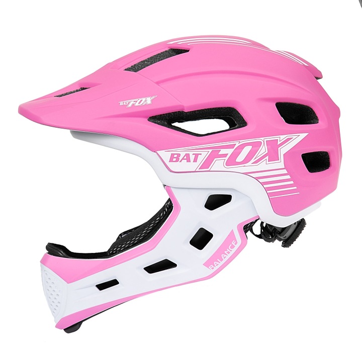 Casca de protectie pentru copii Batfox, integrala, roz, 50-56cm, 13 orificii de ventilatie, 480g
