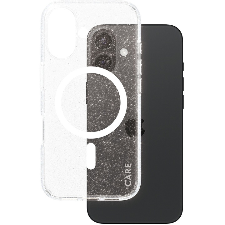 Предпазен калъф PanzerGlass Hard Care Flagship Star Lit MagSafe за iPhone 16, Прозрачен/Бял