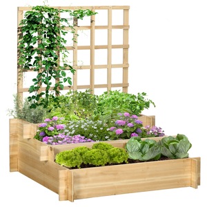 Suport ghivece pentru exterior, Outsunny, Lemn, 95x95x110cm, Bej