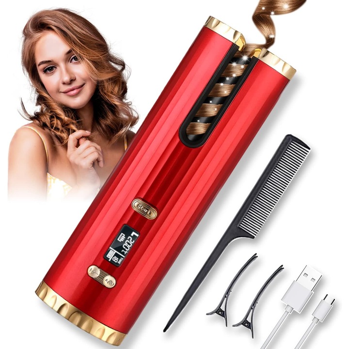 Set Ondulator/accesorii wireless Peysaitr cu display LCD, rosu