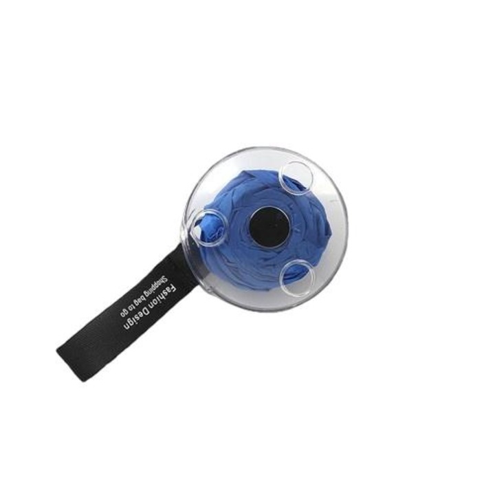 Сгъваема пазарска чанта, синя, найлон, 5L, 33x40x10cm, комплект с кръгъл диск